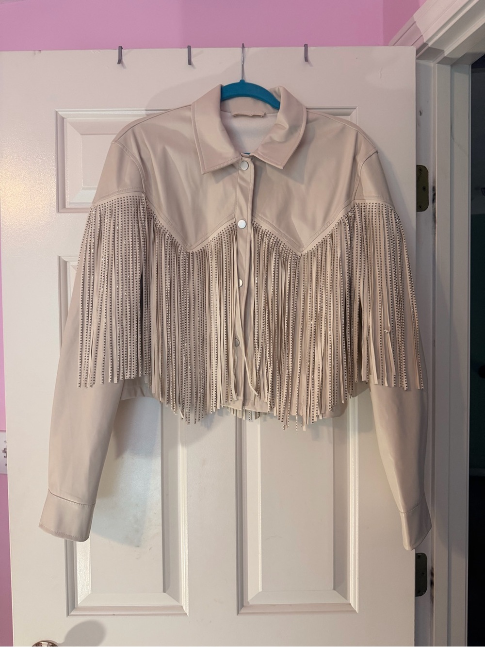 Cream Faux leather Fringed jacket
